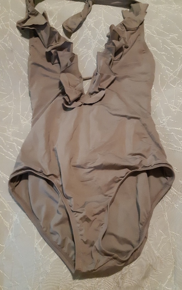 Perry Ellis Taupe Ruffled 1pc Swimsuit Size 6